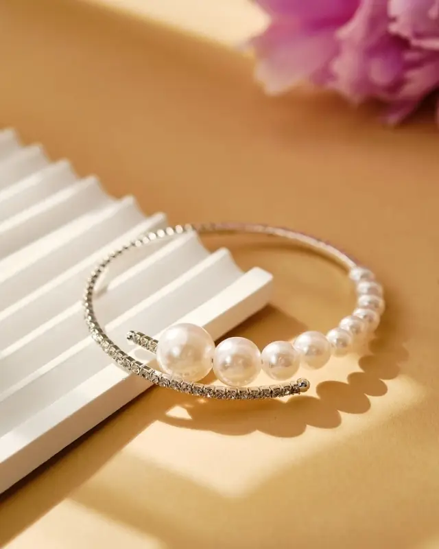 Браслет с жемчугом &laquo;Жемчуг&raquo; на убывание, d=6.5 белый в серебре