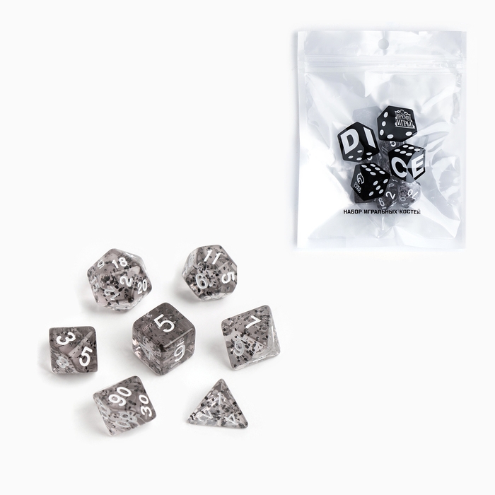 Набор кубиков для D&D (Dungeons and Dragons, ДнД) Набор кубиков для D&D (Dungeons and Dragons, ДнД) "Время игры", серия: D&D, 7 шт, серые