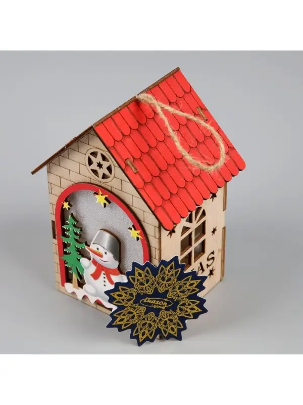 Ёлочная игрушка &laquo;Домик со снеговиком&raquo;, 14.5&times;11&times;8.5 см, 1 LED, от батареек, свечение тёплое белое