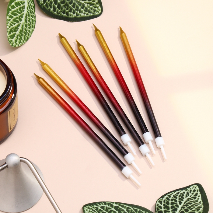 Свечи в торт  Свечи в торт "Ройс. Градиент", 6 шт, высокие, 13 см, чёрный, бордовый, золотой