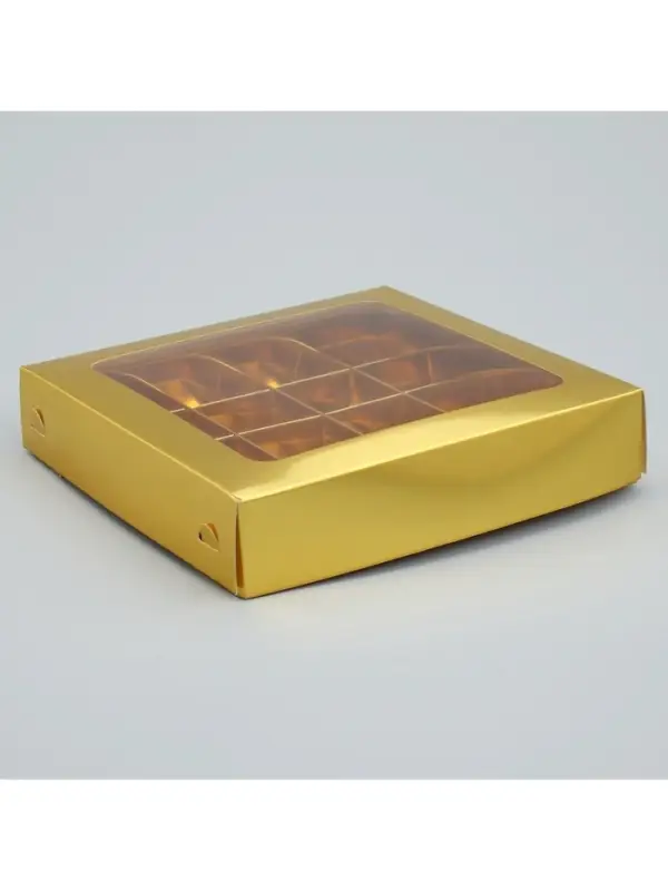 Коробка для конфет, кондитерская упаковка, 16 ячеек &laquo;Золотистая&raquo;, 18.9&times;18.9&times;3.8 см