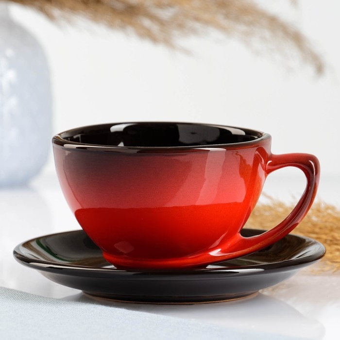 Чайная пара Борисовская керамика «Красная», 250 мл, 11×6,5 см, красная