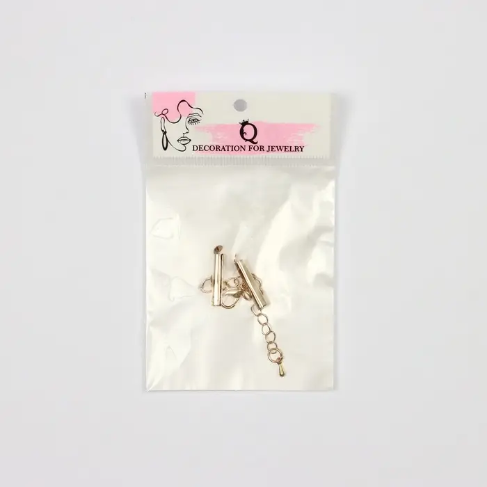 Концевик для браслета из бисера (пара) QF, 20 мм, металл, с цепочкой удлинителем, цвет золото