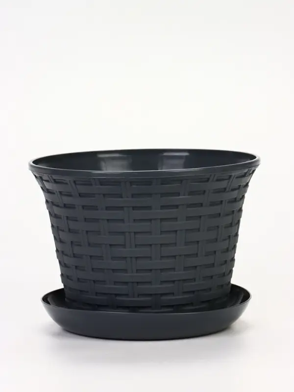 Кашпо круглое &laquo;Ротанг&raquo; 3л с поддоном, цвет серый
