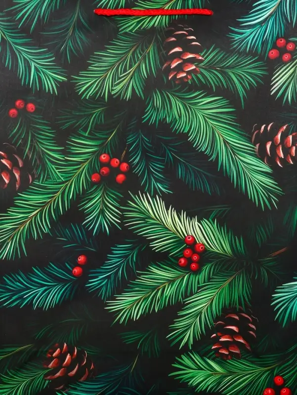 Пакет подарочный новогодний ламинированный, «Шишки» , 33×10×42.5 см