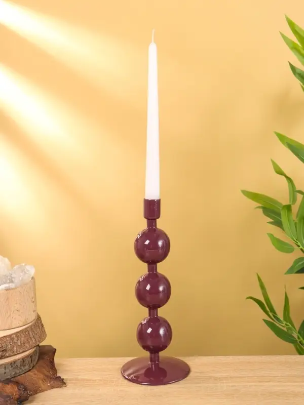 Подсвечник на 1 свечу текстурный  Подсвечник на 1 свечу текстурный "Баклажановый" с 3 сферами 10х10х25 см