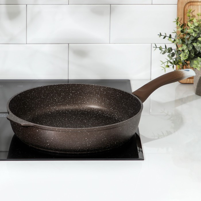 Сковорода, d=28 см, пластиковая ручка, антипригарное покрытие, цвет кофейный мрамор Сковорода, d=28 см, пластиковая ручка, антипригарное покрытие, цвет кофейный мрамор
