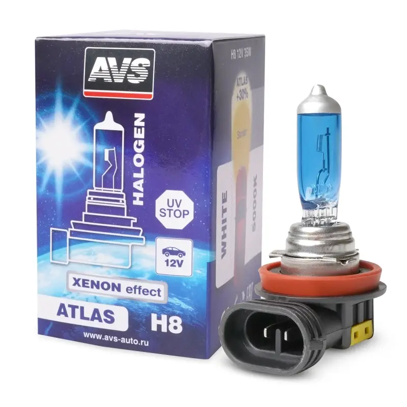 Галогенная лампа AVS ATLAS BOX/5000К/ H8.12V.35W.коробка 1шт.