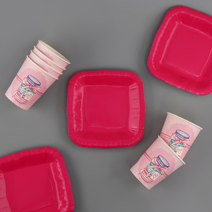 Набор бумажной посуды Набор бумажной посуды "Пироженки" 6 тарелок,6 стаканов