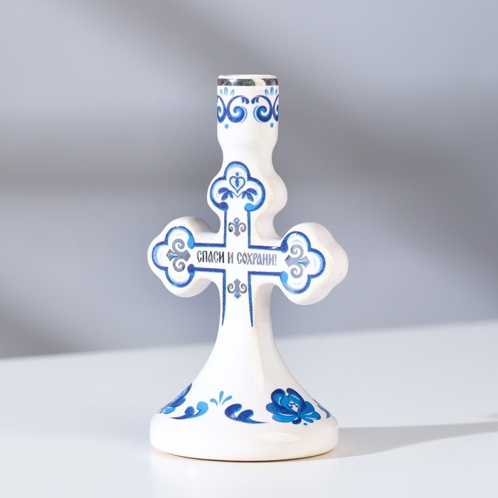 Подсвечник крестик Подсвечник крестик "Гжель", керамика