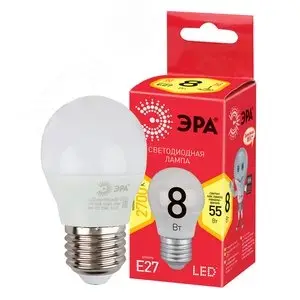 Лампа светодиодная LED 8 Вт 640Лм 2700К шар теплый E27 220-240В LED P45-8W-827-E27 Red Line