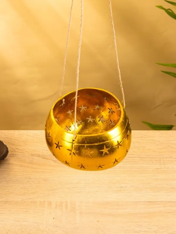 Подсвечник подвесной из кокоса, 14×14×10 см, золото