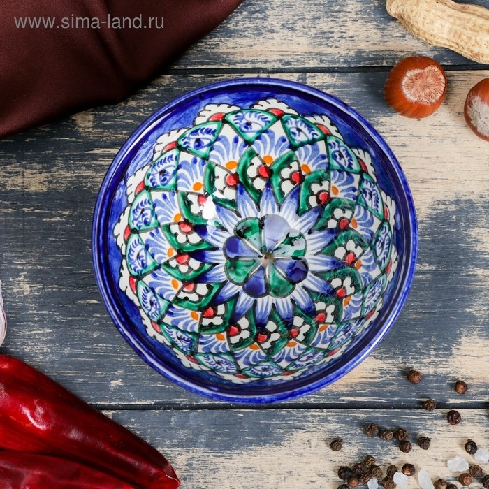 Пиала чайная Риштанская керамика  Пиала чайная Риштанская керамика "Узоры" большая, 11 см, микс