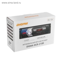 Автомагнитола Digma DCR-210R, 1DIN, 4 x 45 Вт, AUX, USB, SD