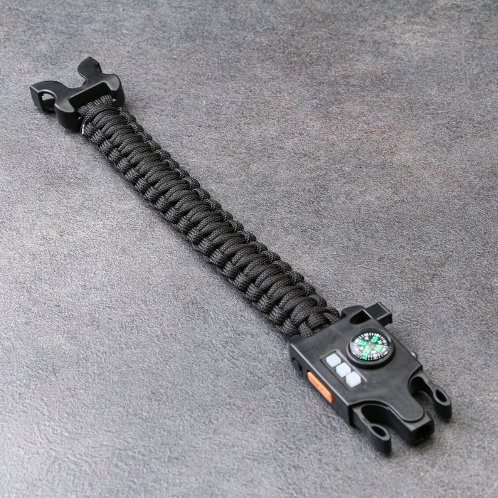 Браслет для выживания 5в1 (паракорд - 3 м, компас,свисток,огниво, фонарь), черный