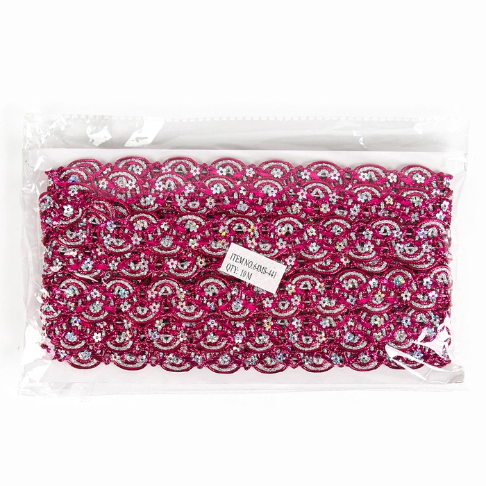 Тесьма, в рулоне 10 м, цвет фуксии с серебром Тесьма, в рулоне 10 м, цвет фуксии с серебром