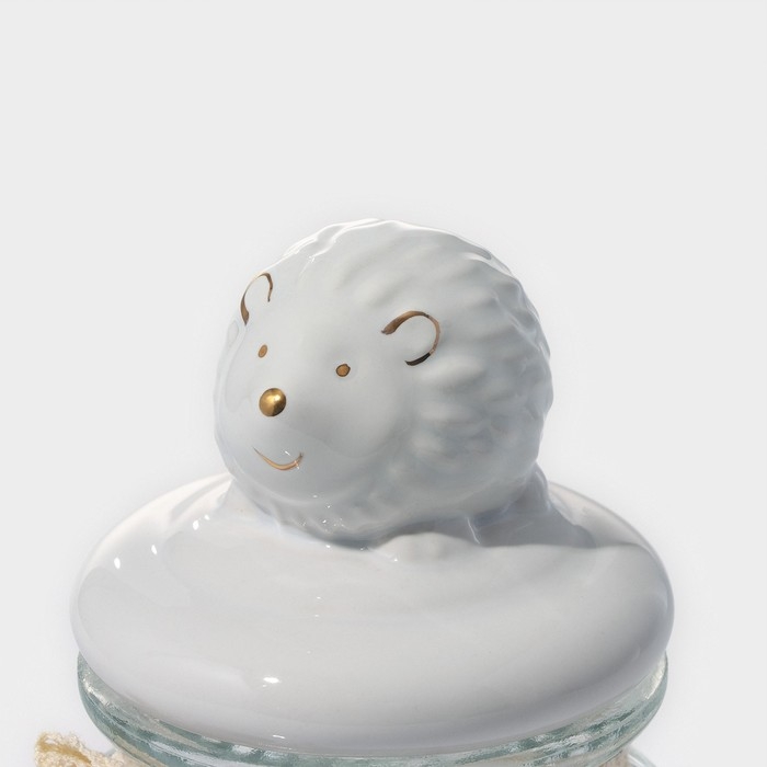 Банка стеклянная для хранения сыпучих продуктов Доляна «Ёжик в золотом», 230 мл, 7,8×15 см, с керамической крышкой