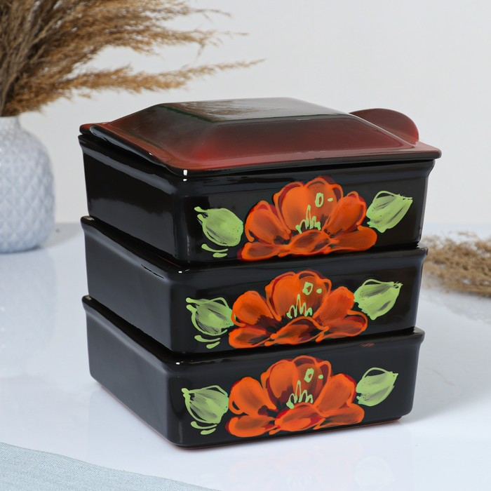 Набор для холодца  Набор для холодца "Квадро" 3х0,9л, мак на черном