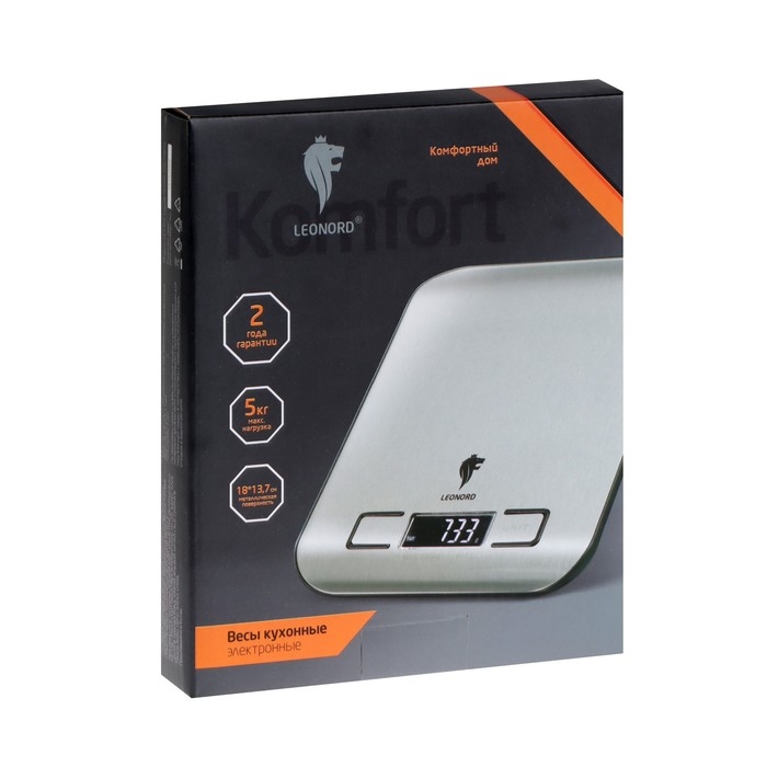 Весы кухонные Leonord LE-1702, электронные, до 5 кг, LCD дисплей, серебристые Весы кухонные Leonord LE-1702, электронные, до 5 кг, LCD дисплей, серебристые