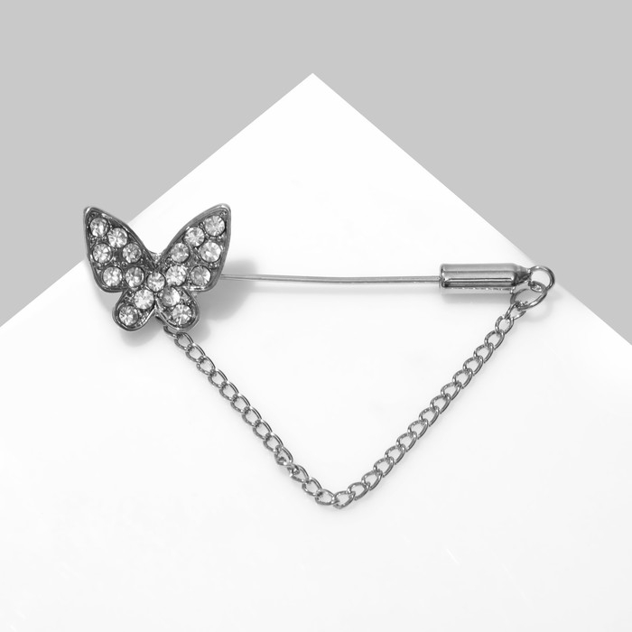 Булавка «Бабочка» с цепочкой, 5 см, цвет белый в серебре Булавка «Бабочка» с цепочкой, 5 см, цвет белый в серебре