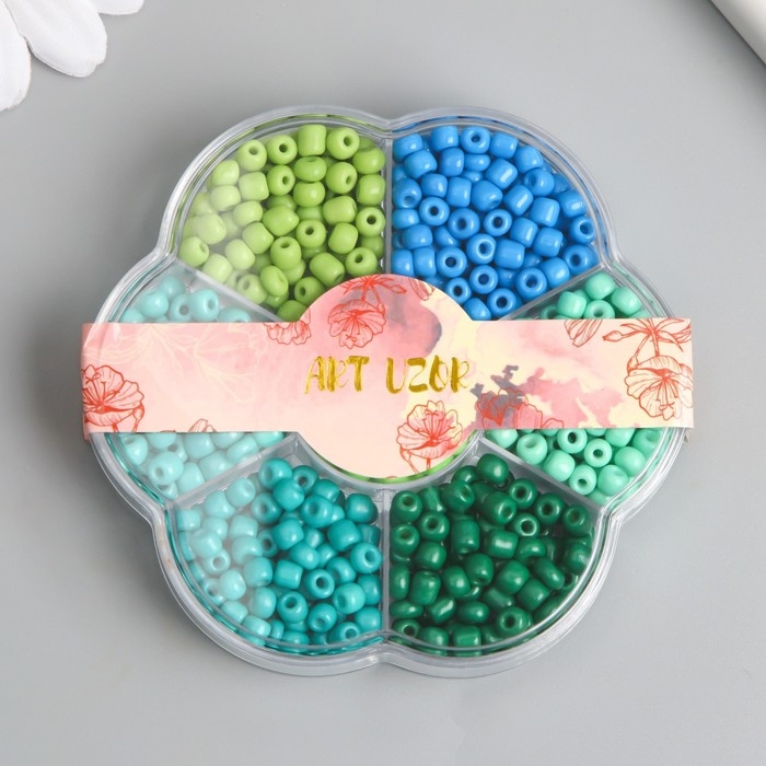 Бисер стекло 6/0 в цветке  Бисер стекло 6/0 в цветке "Цвета леса" цветной 7 цветов х 8  гр 8,2х8,2х2 см