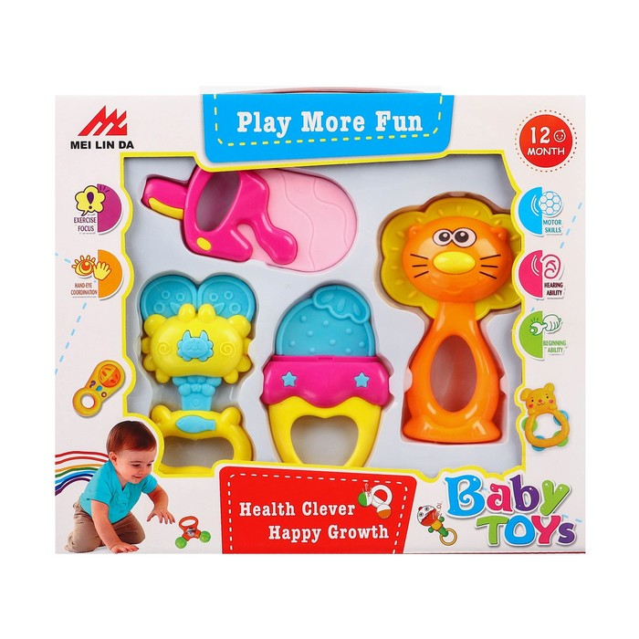 Набор погремушек «Яркое настроение», 4 шт., подарочная упаковка Набор погремушек «Яркое настроение», 4 шт., подарочная упаковка