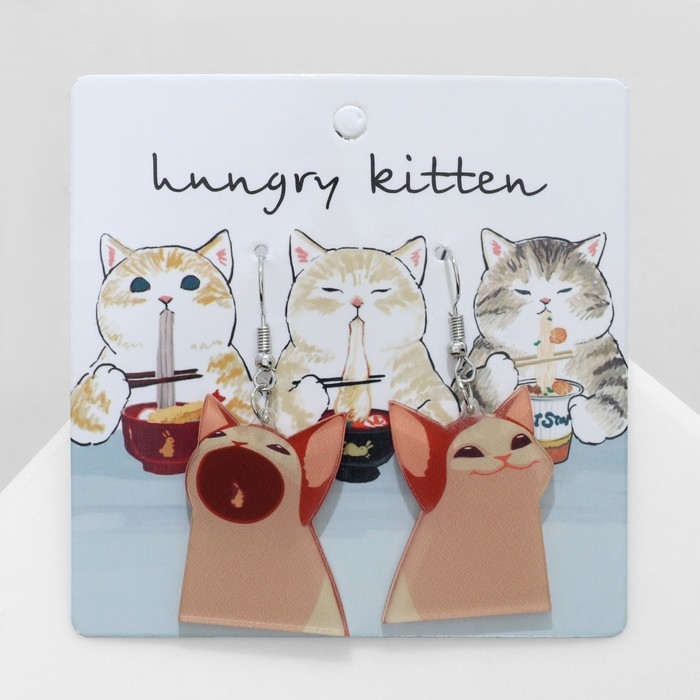 Серьги акрил «Коты» забавные, цвет бежево-коричневый Серьги акрил «Коты» забавные, цвет бежево-коричневый