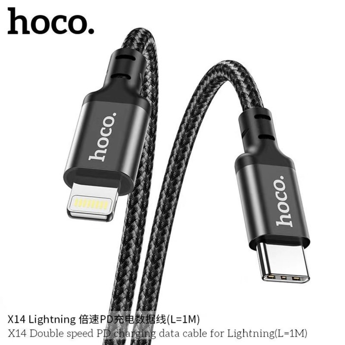 Кабель Hoco X14, Type-C - Lightning, 3 А, 1 м, быстрая зарядка, оплётка нейлон, чёрный Кабель Hoco X14, Type-C - Lightning, 3 А, 1 м, быстрая зарядка, оплётка нейлон, чёрный