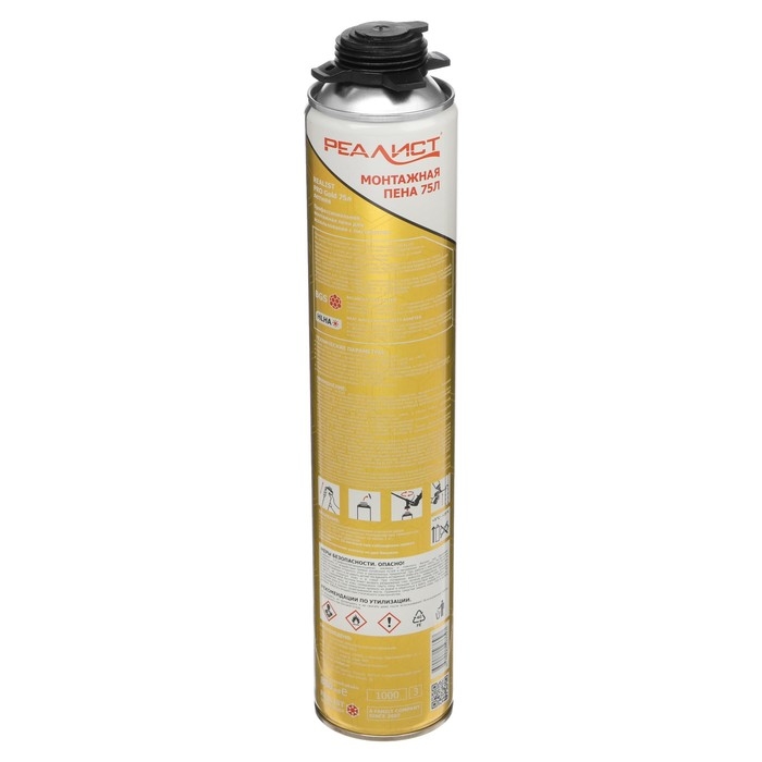 Пена монтажная REALIST PRO Gold, пистолетная, летняя, 1000 мл Пена монтажная REALIST PRO Gold, пистолетная, летняя, 1000 мл