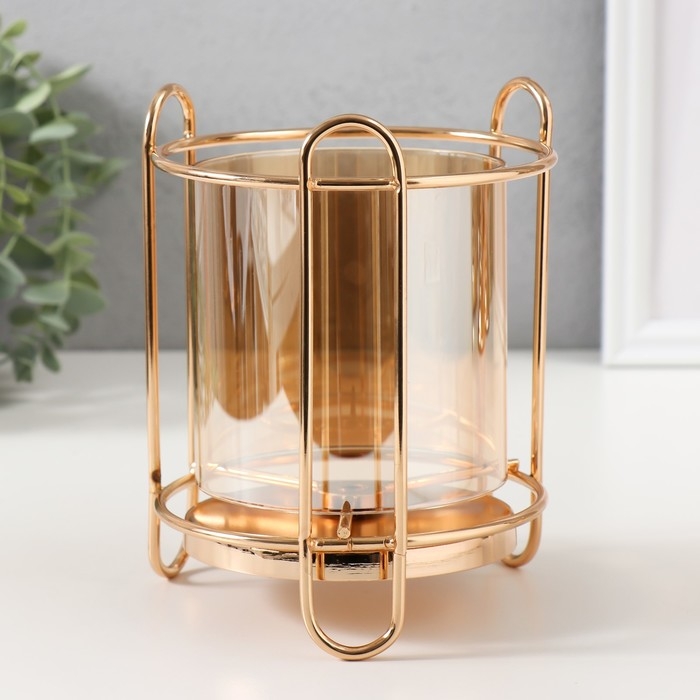 Подсвечник металл, стекло на 1 свечу  Подсвечник металл, стекло на 1 свечу "Колба в оправе" d=10 см золото 12х12х16 см