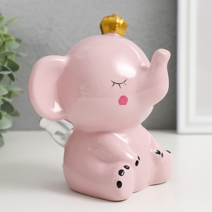 Копилка керамика Копилка керамика "Розовый слонёнок с крыльями в короне" 12,8х9,5х14 см