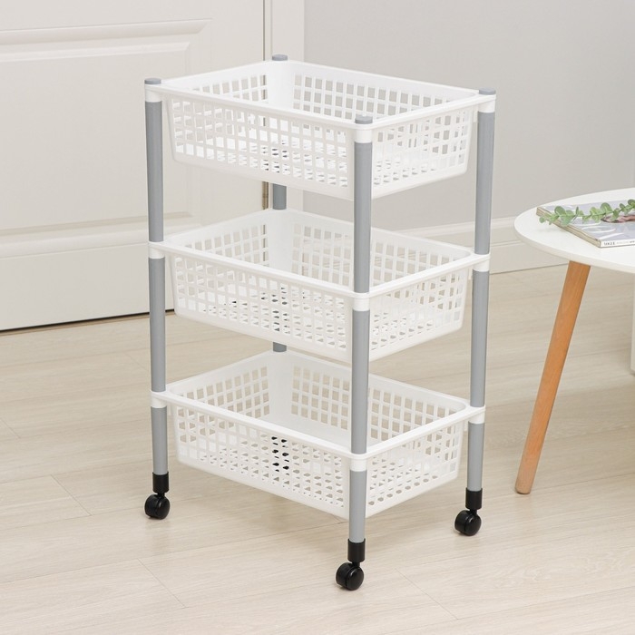 Этажерка напольная универсальная 3-х секционная, на колёсиках, цвет белый Этажерка напольная универсальная 3-х секционная, на колёсиках, цвет белый