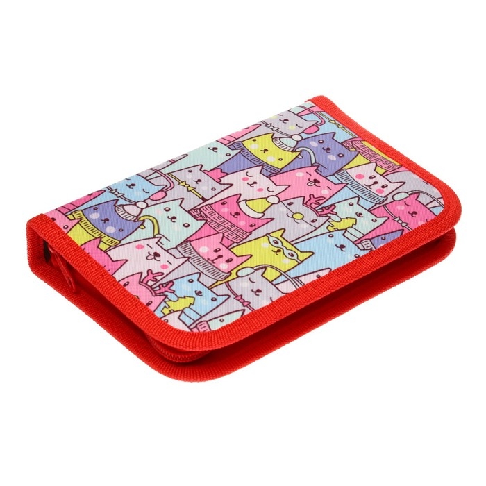 Пенал школьный Пенал школьный "Котики", 13 х 19,5 см, на молнии, 1 секция, с наполнением, ткань