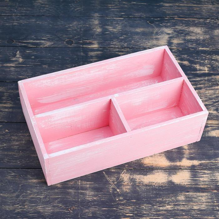 Ящик деревянный 34.5×20.5×10 см подарочный комодик, розовая кисть