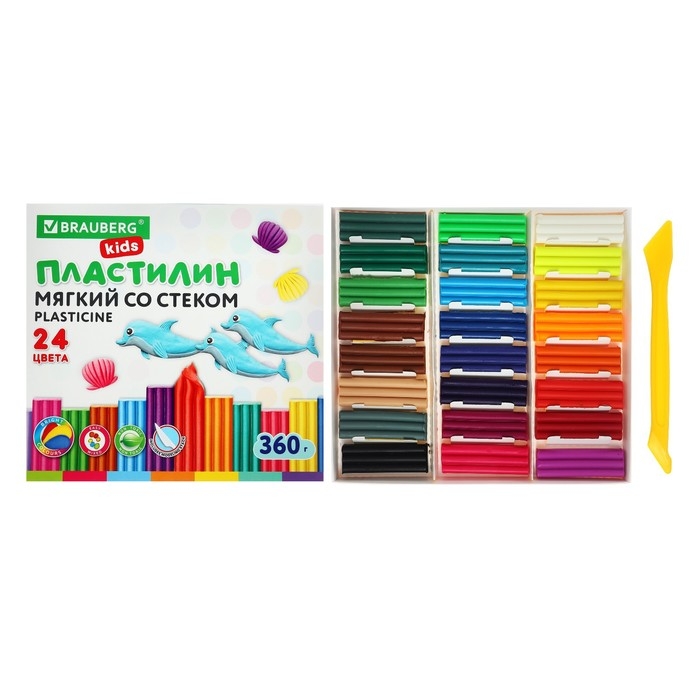 Пластилин мягкий (восковой) 24цв 360гр BRAUBERG KIDS Пластилин мягкий (восковой) 24цв 360гр BRAUBERG KIDS