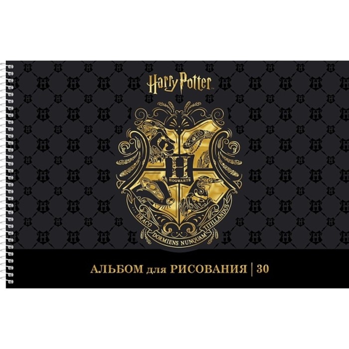 Альбом для рисования А4, 30 листов, на гребне, Альбом для рисования А4, 30 листов, на гребне, "Гарри Поттер", обложка мелованный картон, матовая ламинация, 3D фольга, перфорация на отрыв, блок 100 г/м², МИКС