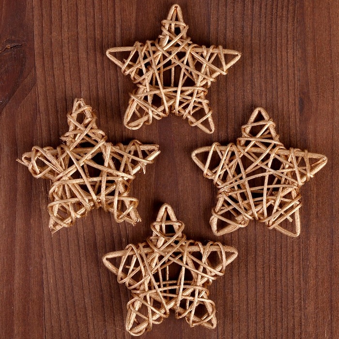 Декор для творчества из лозы «Звезда» набор 4 шт., размер 1 шт. — 6,5 см, цвет золото Декор для творчества из лозы «Звезда» набор 4 шт., размер 1 шт. — 6,5 см, цвет золото