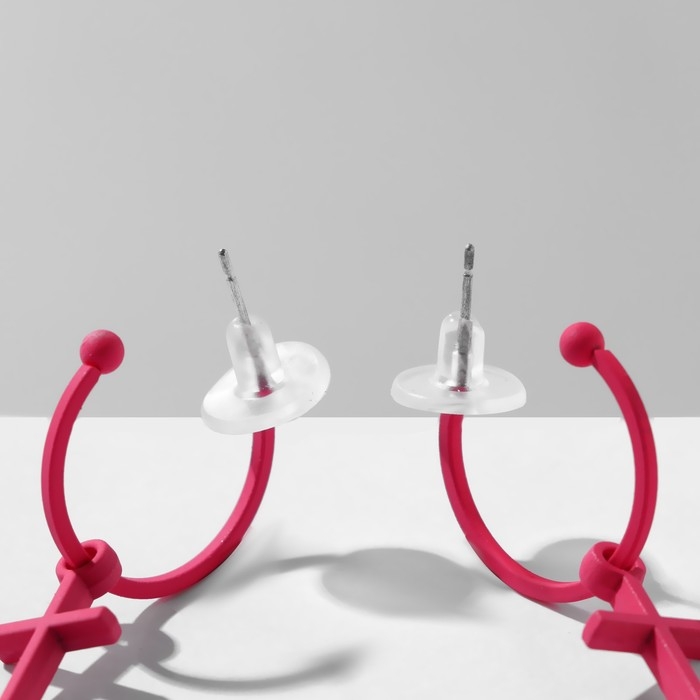 Серьги эмаль «Крестик» на кольце, цвет матовый розовый Серьги эмаль «Крестик» на кольце, цвет матовый розовый