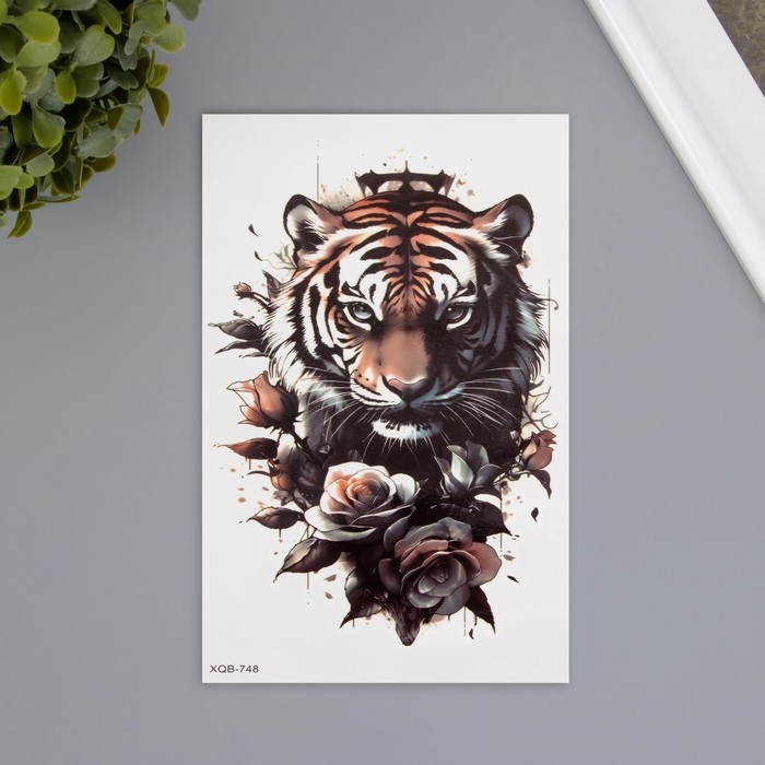 Татуировка на тело цветная Татуировка на тело цветная "Тигр в розах" 11,4х21 см