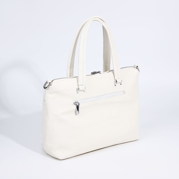 Сумка-тоут на молнии, 2 наружных кармана, цвет белый