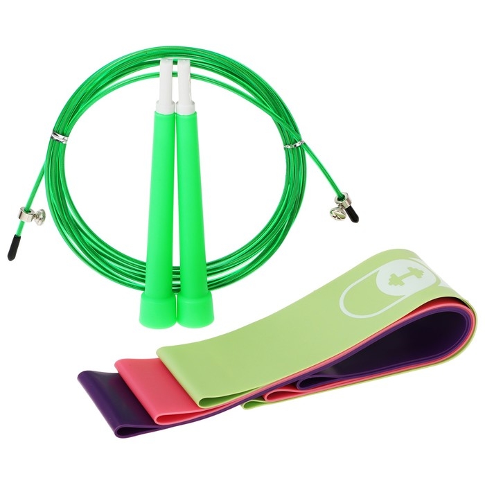 Набор для фитнеса ONLYTOP «На тренировке»: 3 фитнес-резинки, скакалка Набор для фитнеса ONLYTOP «На тренировке»: 3 фитнес-резинки, скакалка