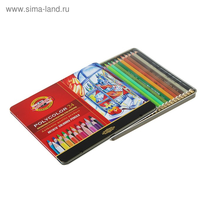 Карандаши художественные PolyColor 3824, 24 цвета, мягкие, в металлическом пенале Карандаши художественные PolyColor 3824, 24 цвета, мягкие, в металлическом пенале