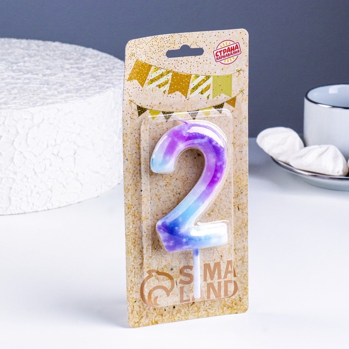 Свеча в торт на шпажке  Свеча в торт на шпажке "Галактика", цифра 2, 9 см, ГИГАНТ