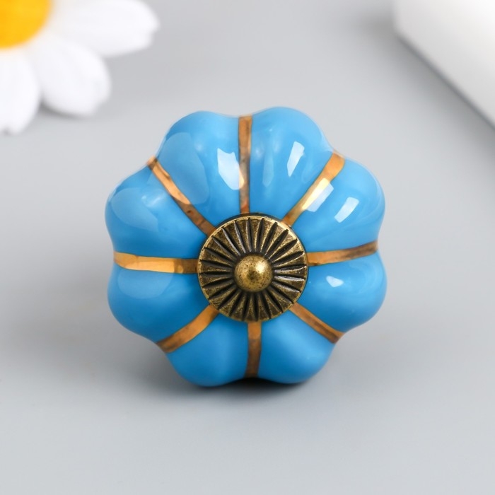 Ручка для шкатулки керамика, металл Ручка для шкатулки керамика, металл "Тыковка" голубая 4х4х4 см
