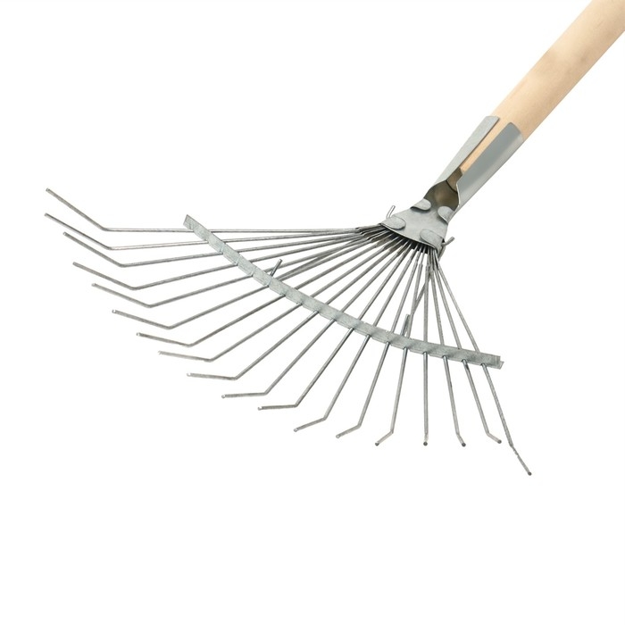 Грабли веерные, проволочные, 18 зубцов, оцинкованные, деревянный черенок Грабли веерные, проволочные, 18 зубцов, оцинкованные, деревянный черенок