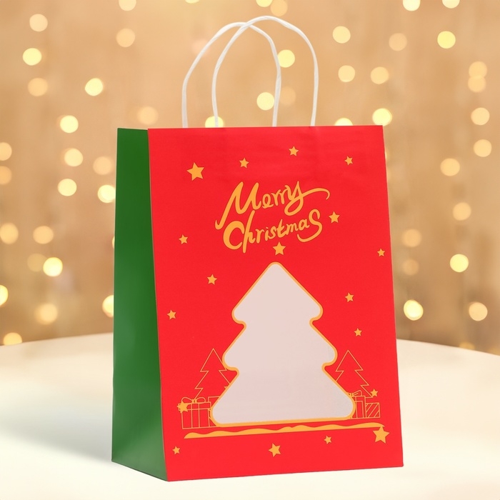 Пакет подарочный новогодний с окном Пакет подарочный новогодний с окном "Ёлка" 19 х 26 х 13 см.
