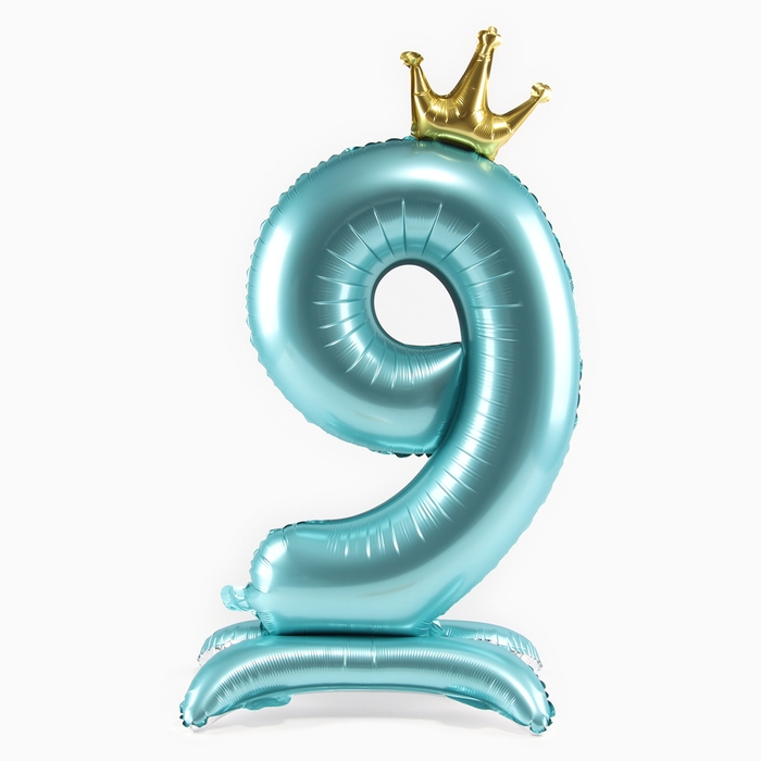 Шар фольгированный 42 Шар фольгированный 42" «Цифра 9 с короной» на подставке, цвет голубой