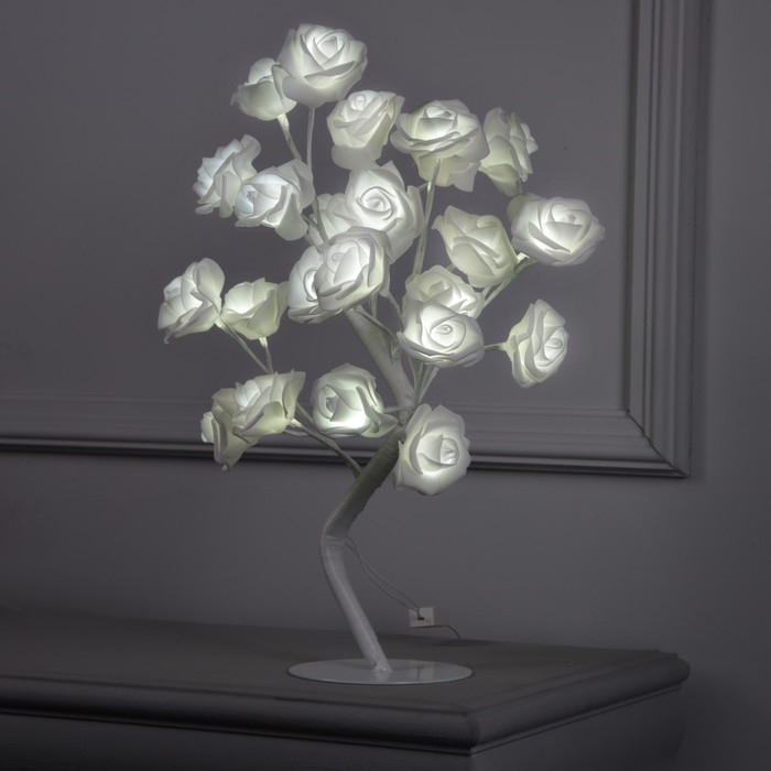 Светодиодный куст «Розы белые» 45 см, 24 LED, постоянное свечение, 220 В, свечение белое Светодиодный куст «Розы белые» 45 см, 24 LED, постоянное свечение, 220 В, свечение белое
