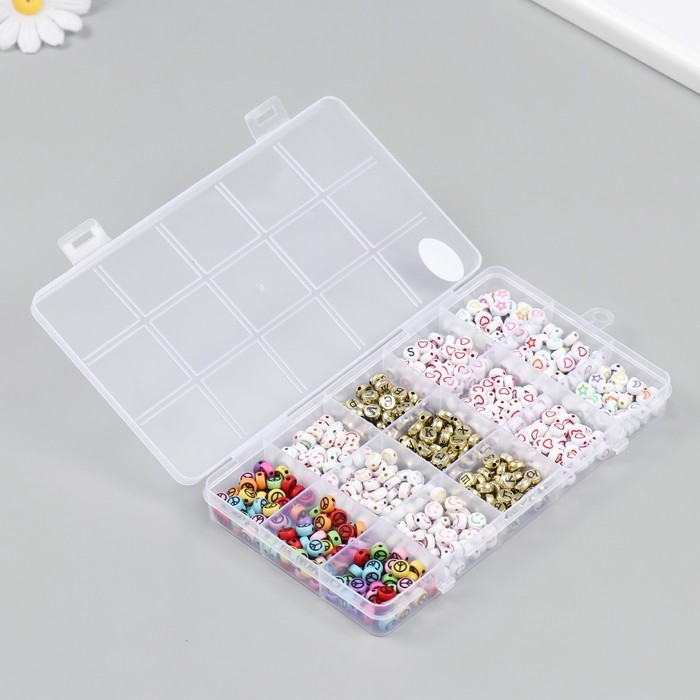 Бусины в шкатулке Бусины в шкатулке "Диски с рисунками" 15 делений 10х17,5х2 см