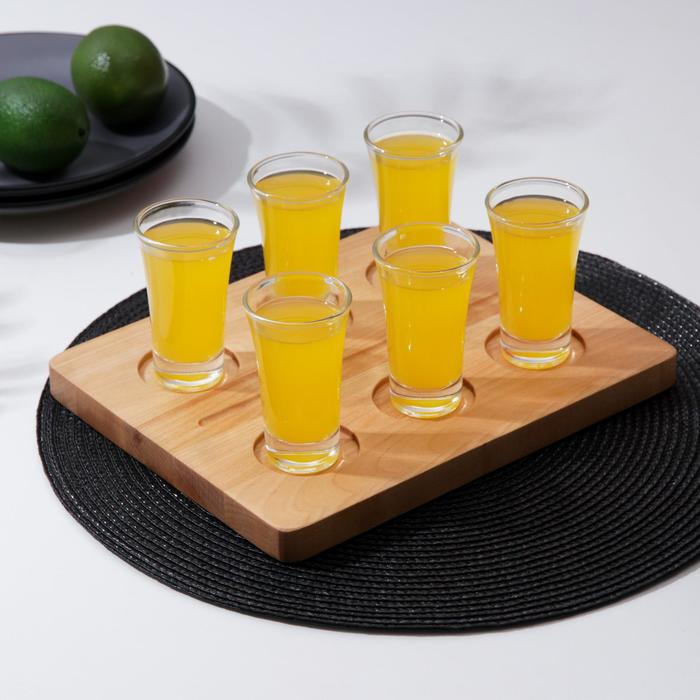 Доска для подачи шотов «Фуршет», 25×20×1,8 см, на 6 рюмок, диаметр ячеек 5 см, с пропиткой, берёза Доска для подачи шотов «Фуршет», 25×20×1,8 см, на 6 рюмок, диаметр ячеек 5 см, с пропиткой, берёза